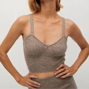 Mango Taupe Tan Knit Bralette 100% Cashmere